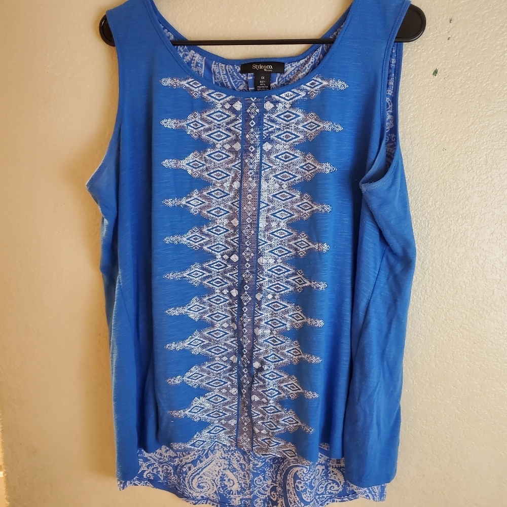 Style & Co sleeveless blue paisley boho top 1X
